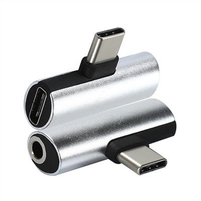 Silver Koulè T-fòm USB C Pou Audio ak Charger adaptè