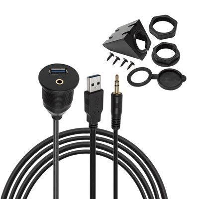 USB 3.0 Ak 3.5mm AUX Flush Mount kab ki enpèmeyab pou machin machin